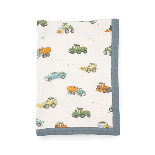 Little Unicorn Newborn Receiving Quilt | Ultra- Soft, Multi-Layered Muslin Fabric | Gift for Newborns & on-The-go (Work Trucks)