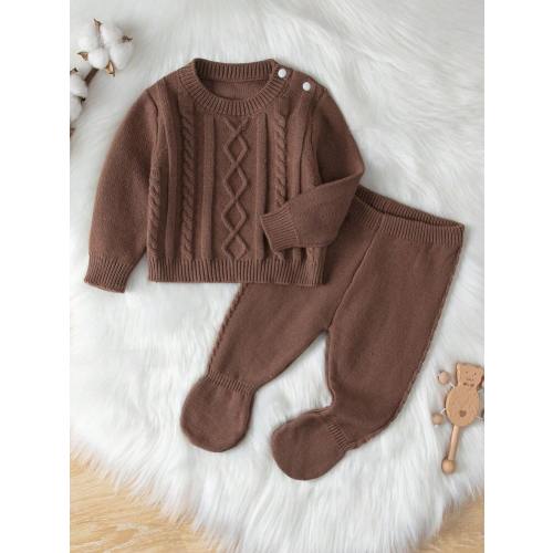 Knitted Casual Basic Sweater With Footed Tights Set