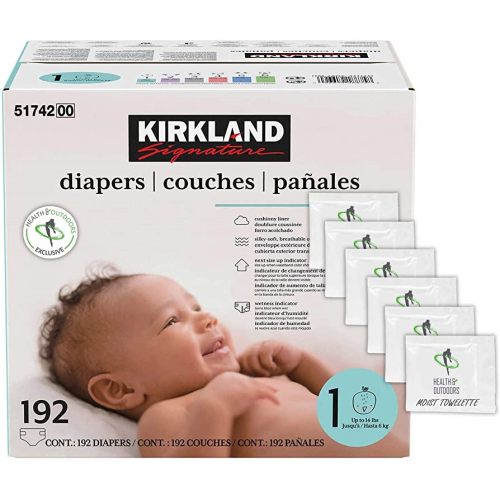 Kirkland Signature Diapers Size 1 (Up to 14 Pounds) 192 Count W/Exclusive Health and Outdoors Wipes