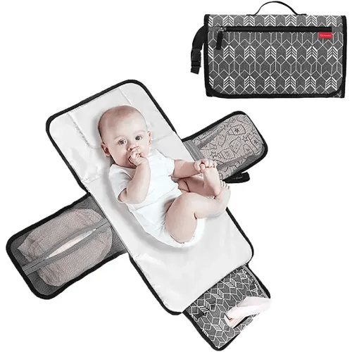 Lekebaby Portable Diaper Changing Pad Waterproof Change Mat Travel for Baby, Built-in Head Cushion, Arrow Print, Grey