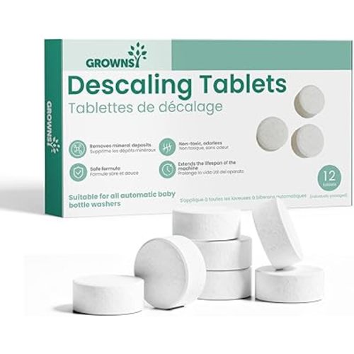 GROWNSY Descaling Tablets for Bottle Washers, 12 Count Descaler Tablets to Remove Limescale & Mineral Buildup, Compatible with Momcozy and Baby Brezza Baby Bottle Washer