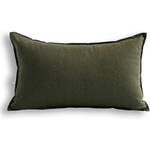 Jeanerlor Cotton Linen Square Decorative Throw Pillow Case Cushion Cover with Twin Needles Stitch on Edge,for Wedding Party Gift Car 12"x20"(30 x 50cm), Olive Green