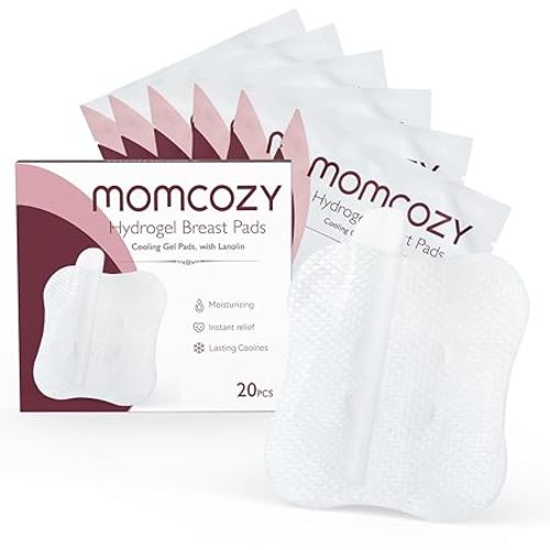 Momcozy Hydrogel Nursing Pads, Nipple Pads with Lanolin Supports Instant Cooling Relief from Breastfeeding and Pumping, Breastfeeding Essentials, 20 PCS Individually Wrapped