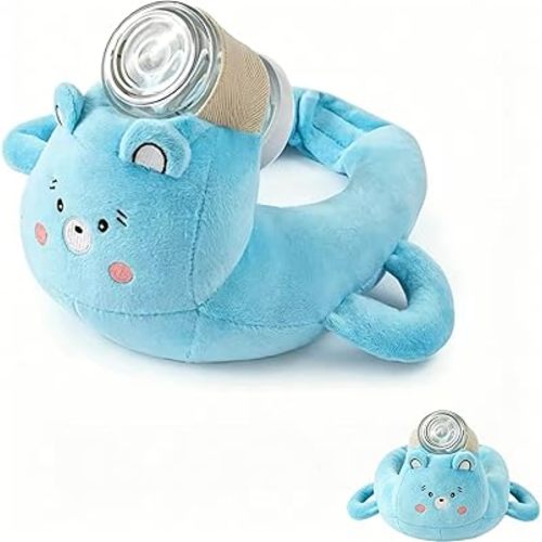 Plush Bottle Holder Pillow, Hands Free Feeding Nursing Assistant, Ergonomic Bottle Support Cushion, Soft Animal Cover Protector, Machine Washable, Neck Pillows, Bottle Not Included (Blue-Bear)