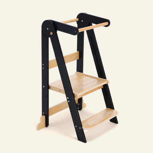 HARPPA Foldable Toddler Kitchen Stand, Wooden Adjustable Stool, Safety, Ages 1.5-6 Years