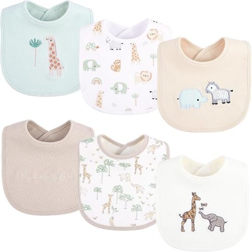 6 Pack Baby Bibs for Drooling and Teething Soft Cotton Absorbent with Hook and Loop Adjustable Embroidered