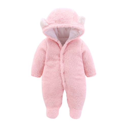 Curuila Infant Boys Girls Outwear Winter Solid Long Sleeve Zipper Hooded Coat Jumpsuit With Ears Long Jacket Pink Size 0-3 Months