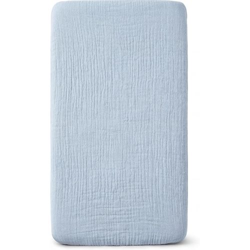 Muslin Bassinet Sheet Compatible with Mika Micky & Baby Delight Bedside Sleeper - 100% Cotton Rectangular Mattress Pad Cover (35"x20"), Breathable & Soft, Boho (1 Pack Blue)
