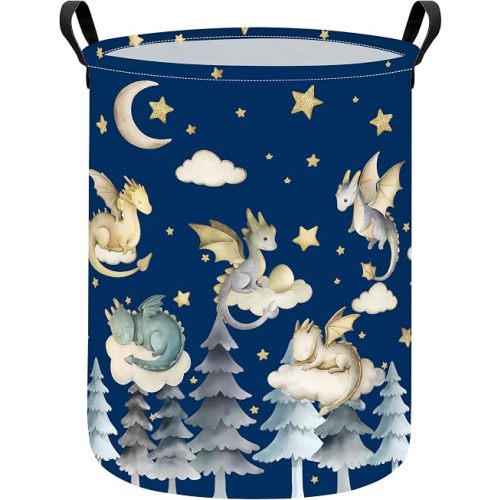 ONOEV Round Dragon Print Waterproof Foldable Household Laundry Hamper