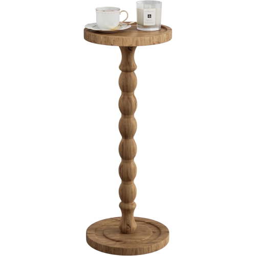 Finew Solid Wood Drink Table, Rubber Wood‌ Small Round Side Table for Small Spaces, Martini Tables, Pedestal End Tables for Living Room, Bedroom, Corners, and Office (Brown, 9.4 inch)