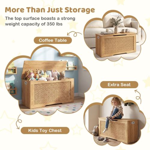 Costway Kids Storage Bench, 40” Toy Box with Flip Top, 2 Metal Hinges - 40” × 16” × 20”(L × W × H)