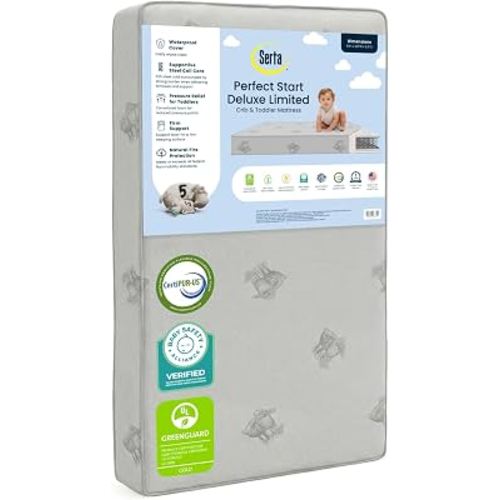 Serta Perfect Start Deluxe Limited Dual Sided Baby Crib Mattress and Toddler Mattress, GREENGUARD Gold Certified, Firm Support, Waterproof, 7 Year Warranty, Made in USA