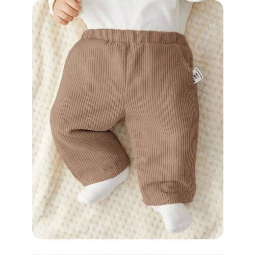 SHEIN Newborn Baby Boy/Girl Soft Corduroy Fabric All-Match Versatile Slant Pocket Loose Straight Leg Pants, Fashionable & Minimalist, Suitable For Home & Outdoor | SHEIN USA