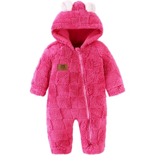 Redair Newborn Baby Bear Outfit Boys Girls Fleece Hooded Romper Jumpsuit Baby Winter Clothes Snowsuit for 0-18 Months