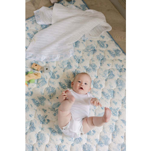 Spring Toile Blue Quilted Playmat - Organic Cotton Baby Playmat – The Gilded Bird US
