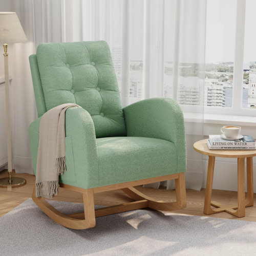 Latitude Run® Soft Lambswool Upholstery Glider with Sturdy Wood Legs, High-Back Comfortable Nursery Rocking Chair for Living Room or Bedroom, (No Footrest) | Wayfair