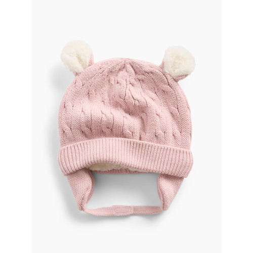 Baby Sherpa-Lined Cable-Knit Bear Beanie