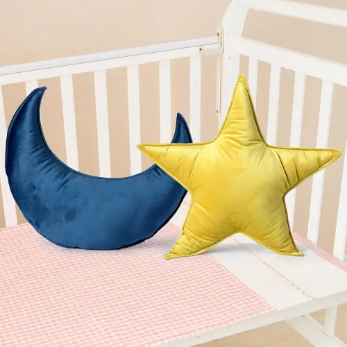 2 almohadas en forma de luna y estrella, almohadas de terciopelo suave para cuarto de bebé, almohada de felpa en forma de luna, decoración creativa de luna y estrellas, decoración de guardería para habitación de bebé, niños, cumpleaños, baby shower