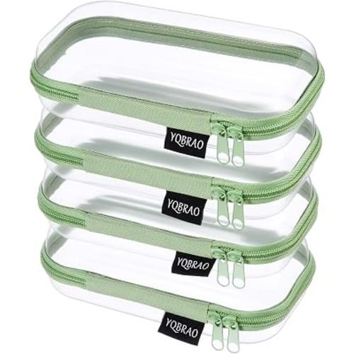 YQBRAO 4-Pack Clear Hard Shell Zipper Case, 1.2mm Ultra-Thick Diaper Bag Organizer Pouches, Rigid Self-Standing Travel Makeup Bags with YKK Zippers, TSA Approved, Green