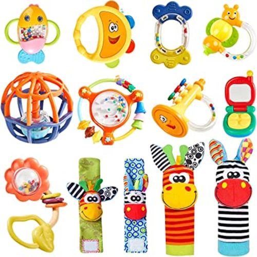 Baby Rattles 0-6 Months,Baby Toys 0-6 Months,Baby Rattle Toys,Teething and Wrist Socks Rattle, Infant Grab and Spin Shake Rattles, Newborn Toys for 0 1 2 3 4 5 6+ Month Babies Boy Girl Bebe