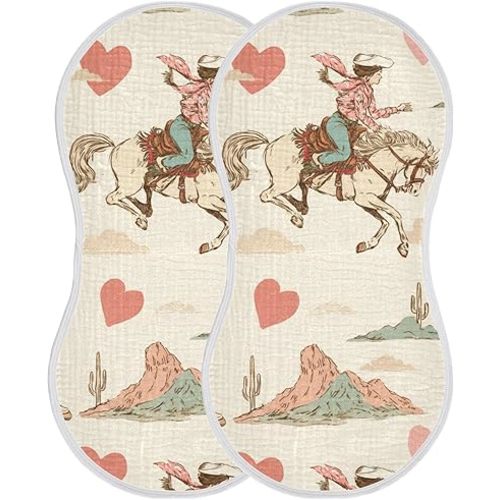 Western Cowgirl Vintage Burp Cloths Baby Boys Girls Absorbent Soft Cotton Burping Cloths Rags 2 Pack