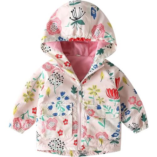Happy Cherry Toddler Spring Fall Windbreaker Jacket Cartoon Printed Hoodie Mesh/Fleece Liner