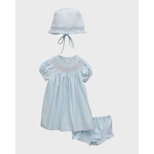 Girl's Floral Smocked Bishop Dress W/ Bonnet & Bloomers, Size Newborn-9M