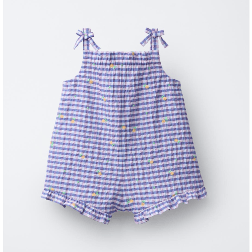 Zara Baby Gingham Jumpsuit with Embroidered Fruit, 9-12m