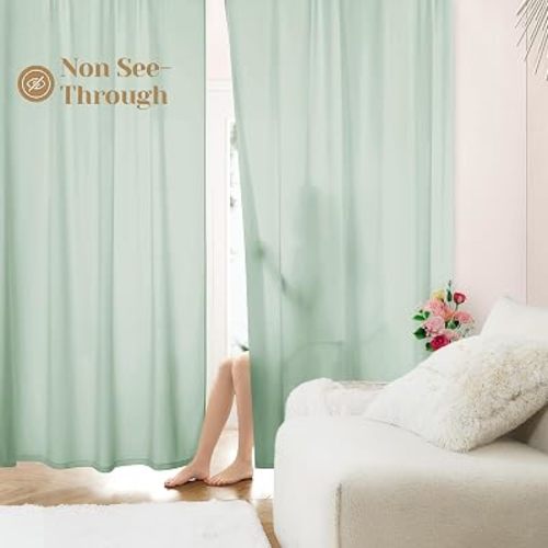 HOMEIDEAS Non-See-Through Sage Green Privacy Sheer Curtains, 52 X 72 Inches Long 2 Panels Sheer Curtains Light Filtering Window Drapes for Bedroom Living Room