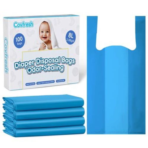 Covfresh Odor Sealing Diaper Disposal Bags, 8L-100Bags, Easy Tie Handles Bags Diaper Waste Bags (Blue)