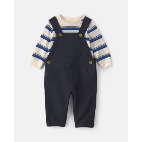 Baby Boy 2-Piece Striped French Terry Long-Sleeve Overall Set - Indigo/Cream | Carter's