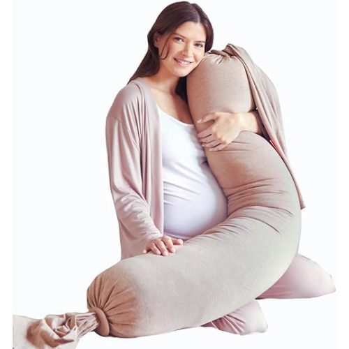 bbhugme Pregnancy Pillow, Seashell Beige - Adjustable Firmness & Shape