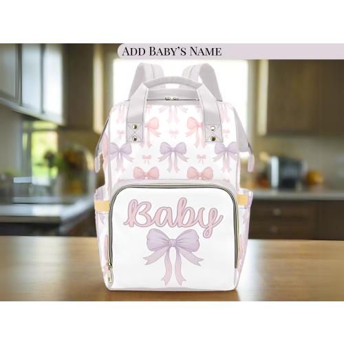 Bow Diaper Bag Backpack Personalized Pink Coquette Custom Diaper Bag Backpack Girl Purple Baby Shower Gift Waterproof Mommy Bag Gifting Idea