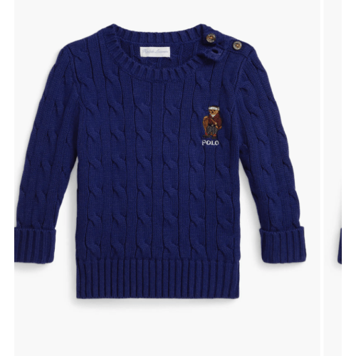 Polo Bear Embroidered Cable Knit Cotton Sweater