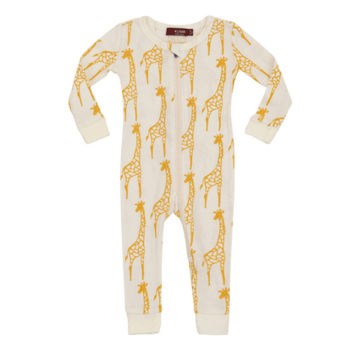 Organic Zip Romper, Yellow Giraffe