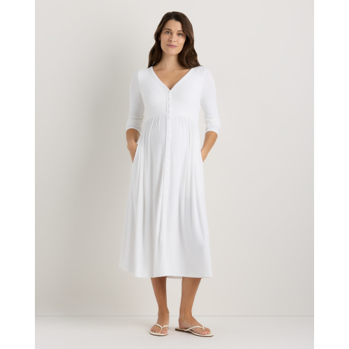 Bamboo Rib Maternity Long Sleeve Button Front Dress - Maternity in Bold Black