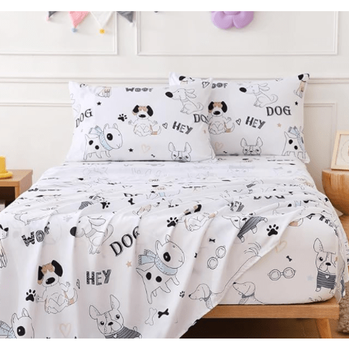 Twin Sheets Set Kids Cute Dogs Themed Bed Sheet for Boys 3 Pieces