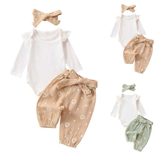Fesfesfes Fall Outfits For Girls Toddler Baby Girls Long Sleeve Printed Color T-Shirt Round Neck Jumpsuit Romper Blouses Shirts Sets