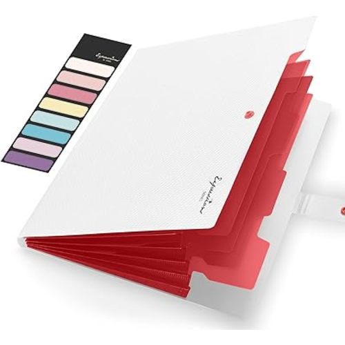 Sooez Accordion File Organizer, Letter Size Expanding File Folder with Labels, 5 Pocket Folders for Documents, Portable Paper Bill Receipt Organizer for Home School Office Supplies, White