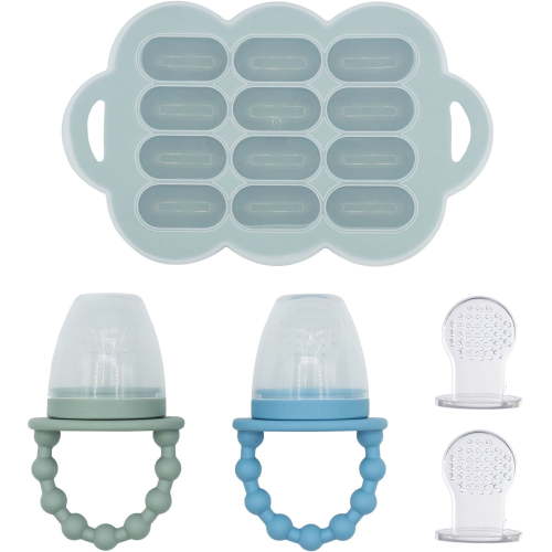 WeeSprout Silicone Baby Feeder Teether Set with Freezer Tray & Extra Pouches