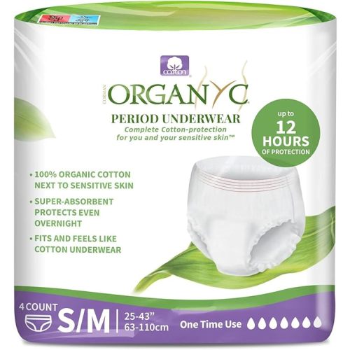 Organyc Certified Organic Cotton Disposable Period Underwear for Sensitive Skin 12 Hours Complete Protection Size L/XL 4 Count