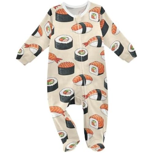 Emelivor Shrimp Sushi Biege Baby Newborn One-Piece Pajamas Infant Footed Pjs with Zipper for Boy Girls Kids