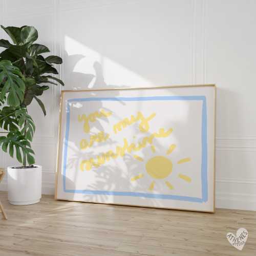 You are my sunshine print, Above crib horizontal print, Nursery wall art, Expecting mom gift, baby room decor, playroom wall art, light blue