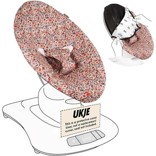 UKJE Liner Baby Rocker Cover, Compatible with 4moms MamaRoo 4 Old Model Before 2022, Baby Swing Cover, Bouncer Cover, Cover Swing Bouncer, Pink Flowers