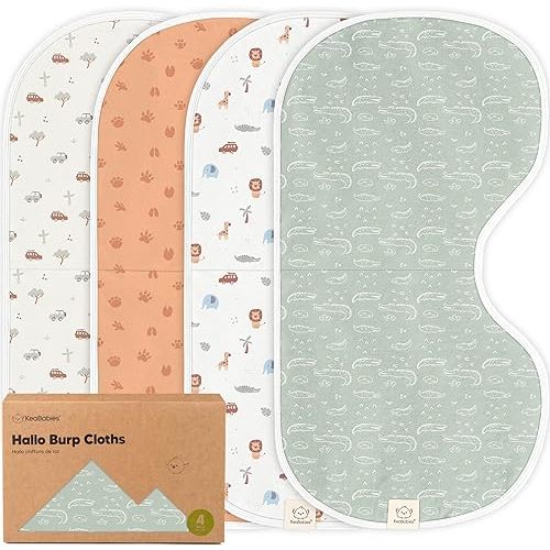 KeaBabies 4-Pack Baby Burp Cloths Baby Girl, Boy - Organic Cotton Burp Cloth, Extra Large, Absorbent, Soft Burping Cloths & Bibs Set for Babies, Newborn Burp Clothes, Thick Burp Rags (Wilderness)
