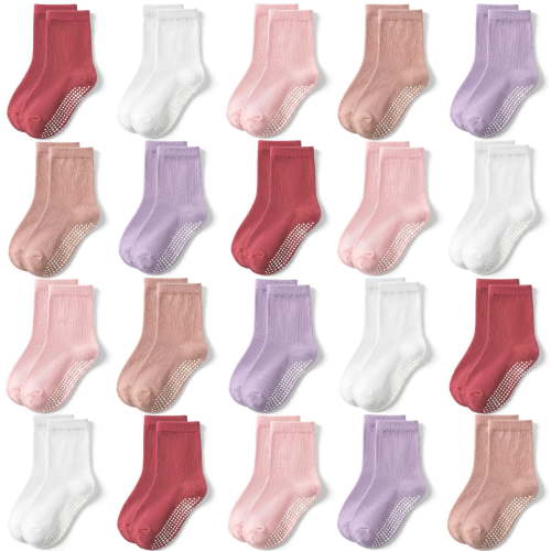 20 Pairs Baby &Toddler Socks Boys Girls Grips Non Slips Kid Gripper Toddlers Crew Socks for 0-7 Years