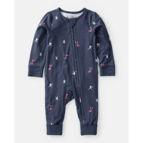 Baby Boy Football Print PurelySoft Long-Sleeve Sleep & Play Pajamas - Blue | Carter's