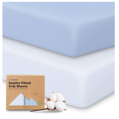 KeaBabies 2-Pack Organic Crib Sheets for Boys, Girls - 52x28 Fitted Crib Mattress Sheet Neutral, Breathable Jersey Cotton Cover for Baby Bed, Toddler Mattress, Soft & Cute Prints (Blue Flax)