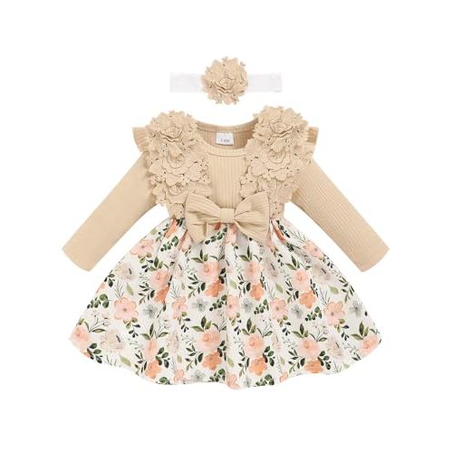 Baby Girl Dress Fall Flower Ruffle with Lace Headband Toddler Girls 3M-3T Infant Dresses Winter Baby Girl Clothes