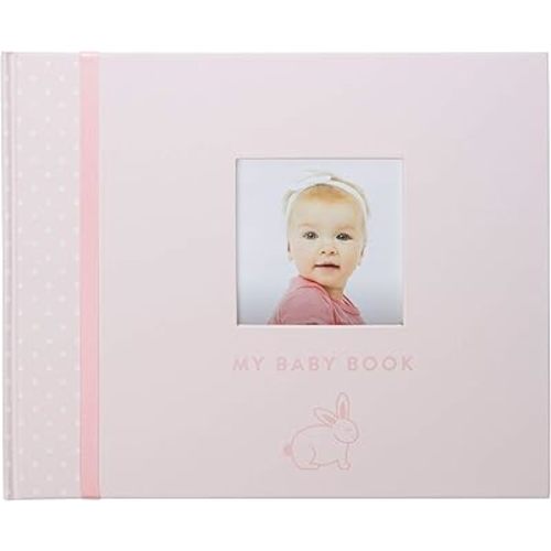 Pearhead Baby Girl Memory Book, First 5 Years Keepsake, Included Clean-Touch Baby Ink Pad For Baby's Handprint and Footprint, Pink Bunny Newborn Photo Album and Journal, My Baby Book